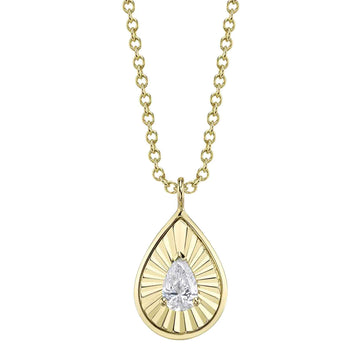 Diamond Pear Fluted Gold Halo Pendant Necklace - Carter's Collective Fine Jewelry