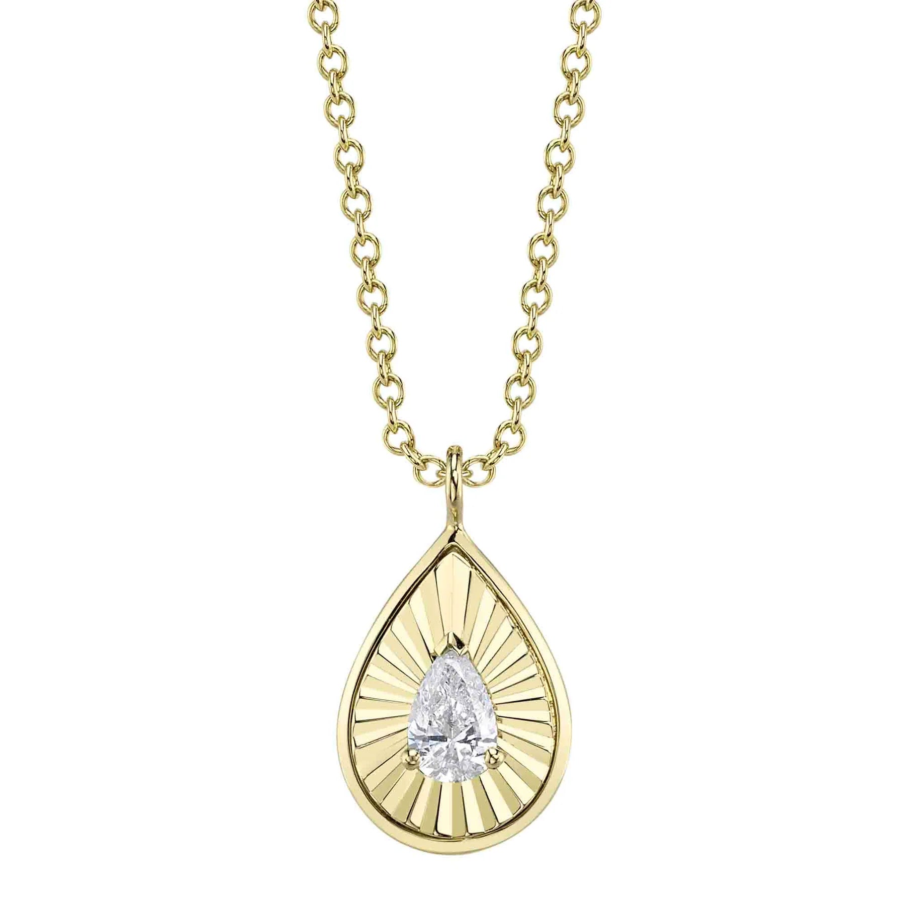 Diamond Pear Fluted Gold Halo Pendant Necklace - Carter's Collective Fine Jewelry
