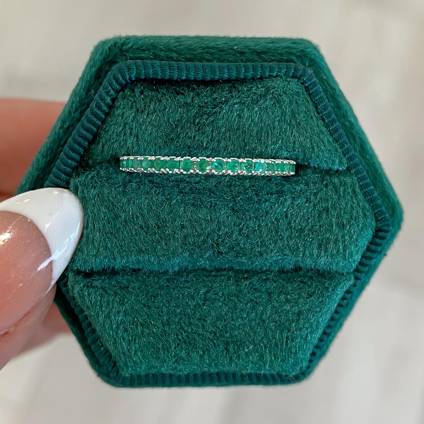 14K White Gold Straight Emerald Stackable Band