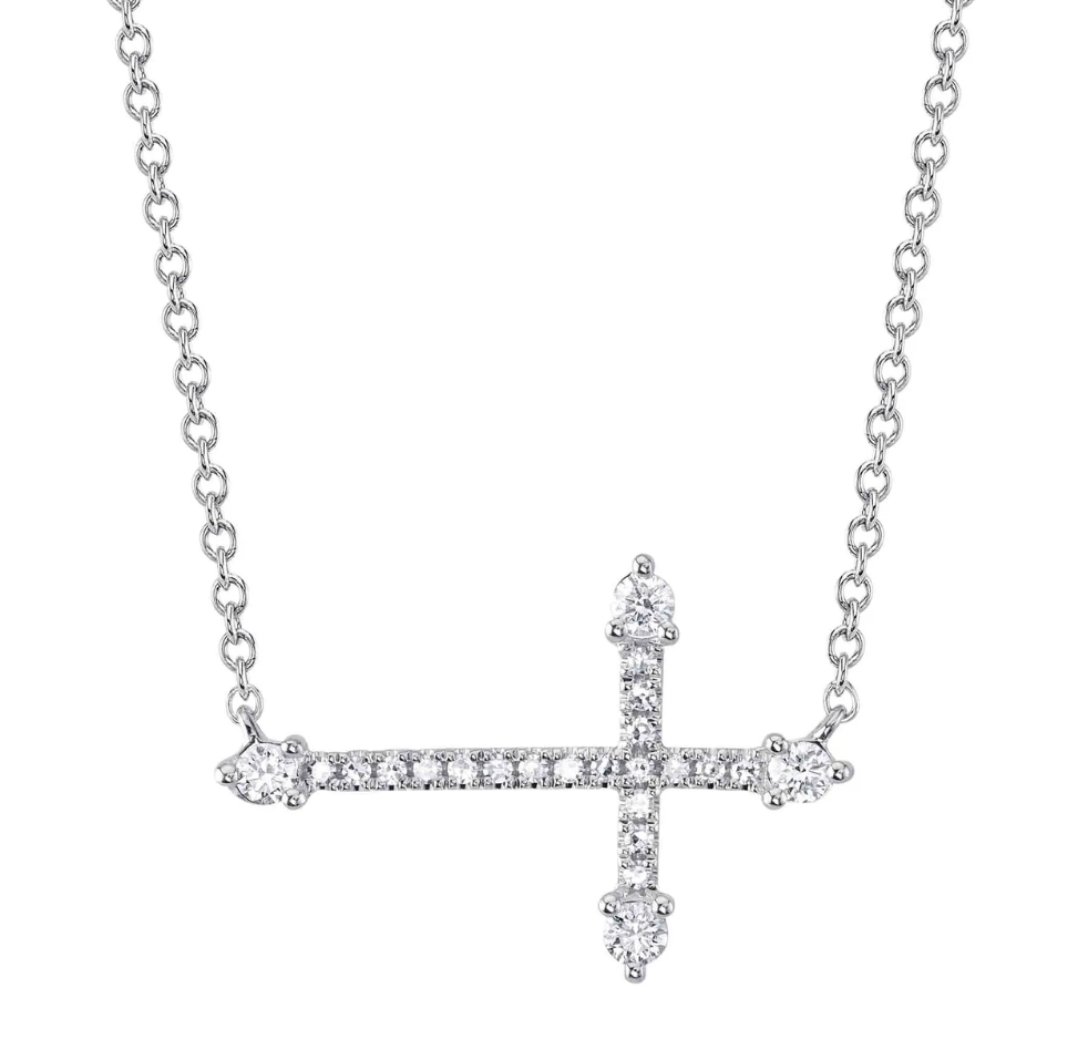 Sideways Diamond Cross Necklace