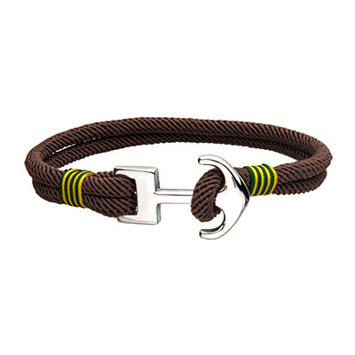 Men's Brown Wrap Paracord Rope with Steel Anchor Clasp Bracelet