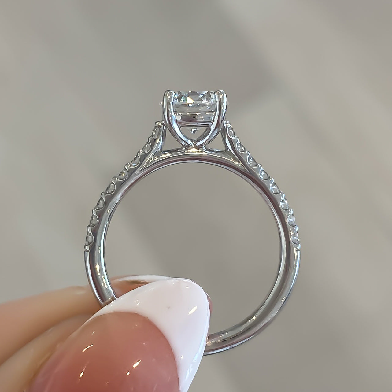 Lab Grown Round Brilliant Cut Diamond Engagement Ring with Diamond Band