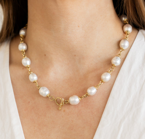 South Sea Pearl Necklace with Gold Links and Diamond Clasp Accents