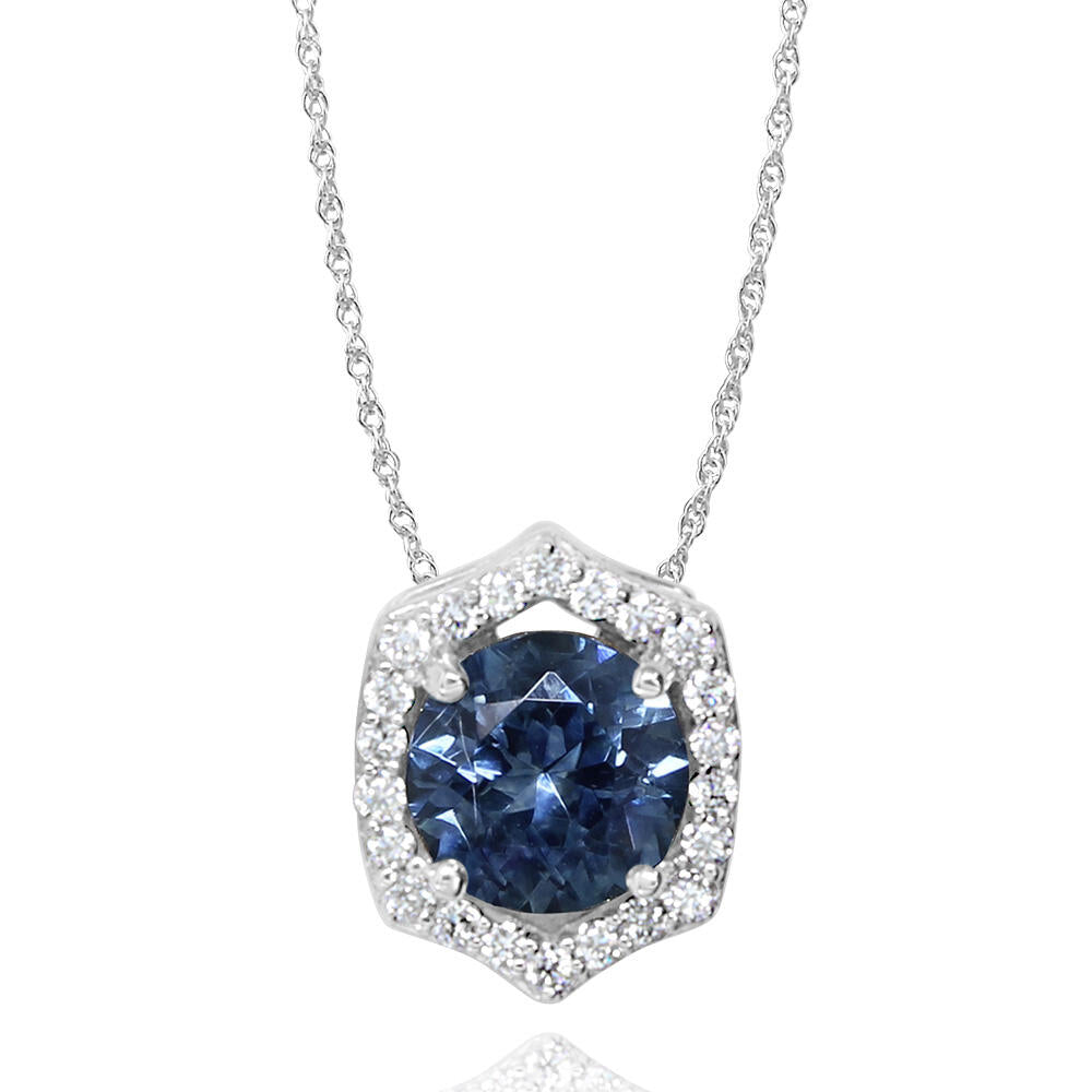 14K White Gold Montana Sapphire Pendant with Diamond Accents