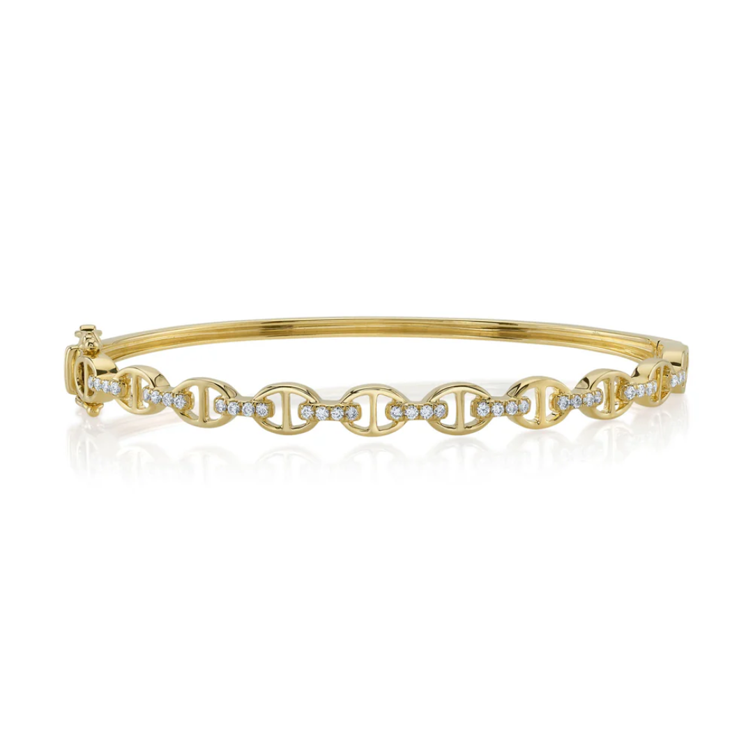 Diamond Accented Mariner Link Bangle Bracelet