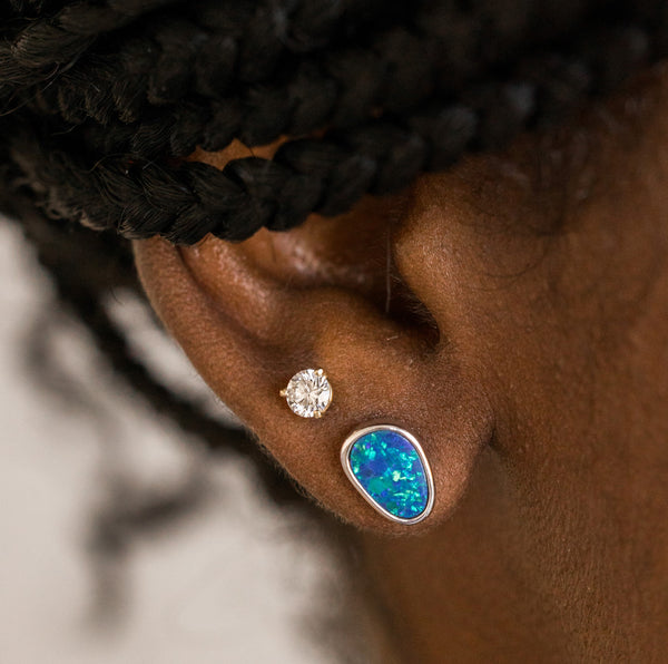 Australian Doublet Opal Bezet Set Stud Earrings (Pair)