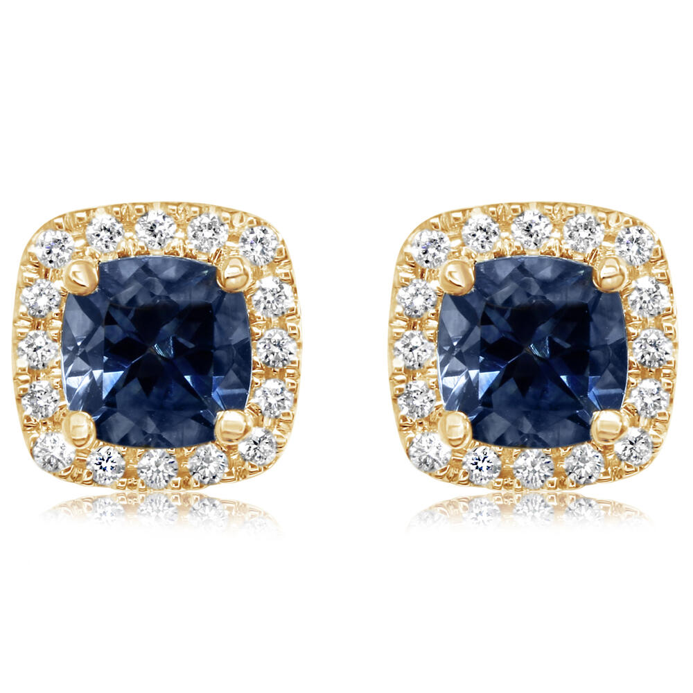 14K Yellow Gold Montana Sapphire Earrings with Diamond Accents