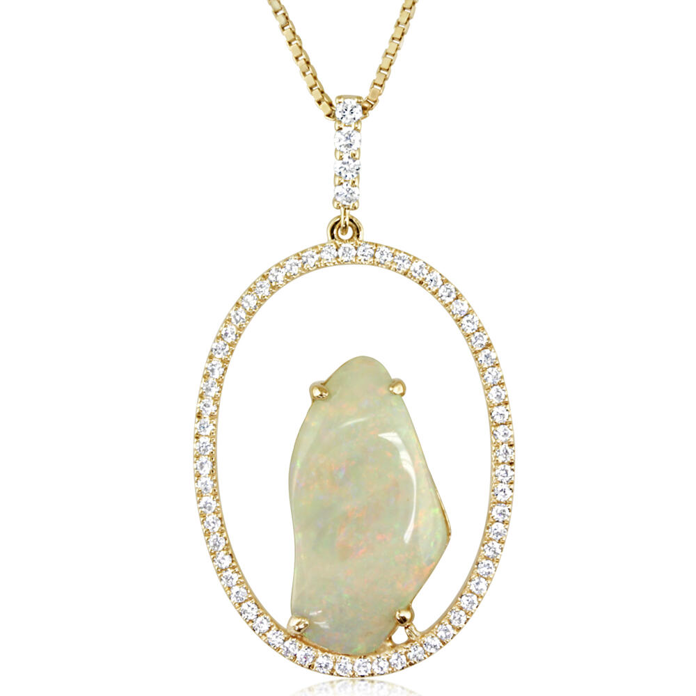 Australian Opal with Open Diamond Halo Drop Pendant