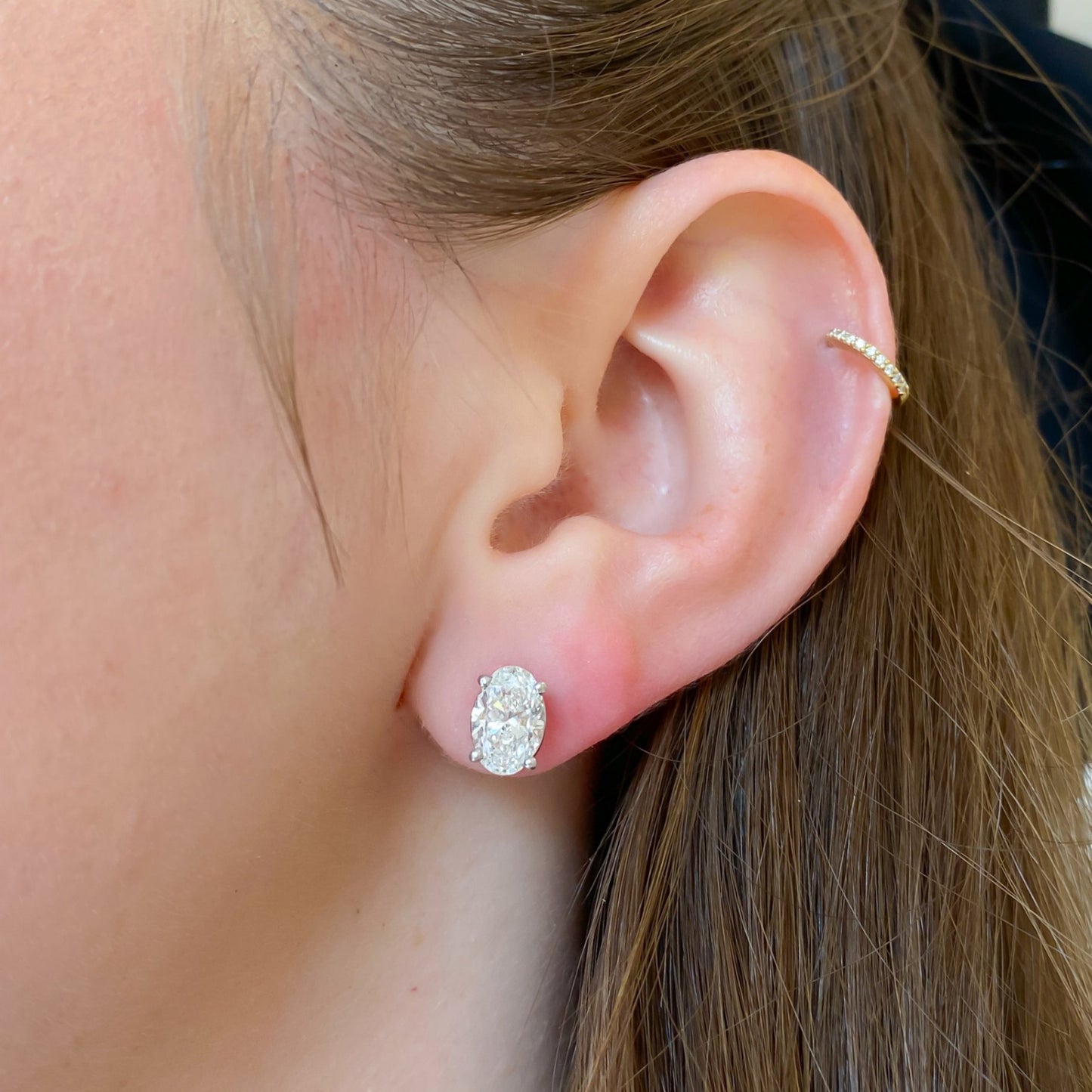 Oval Natural Diamond Stud Earrings, CTTW