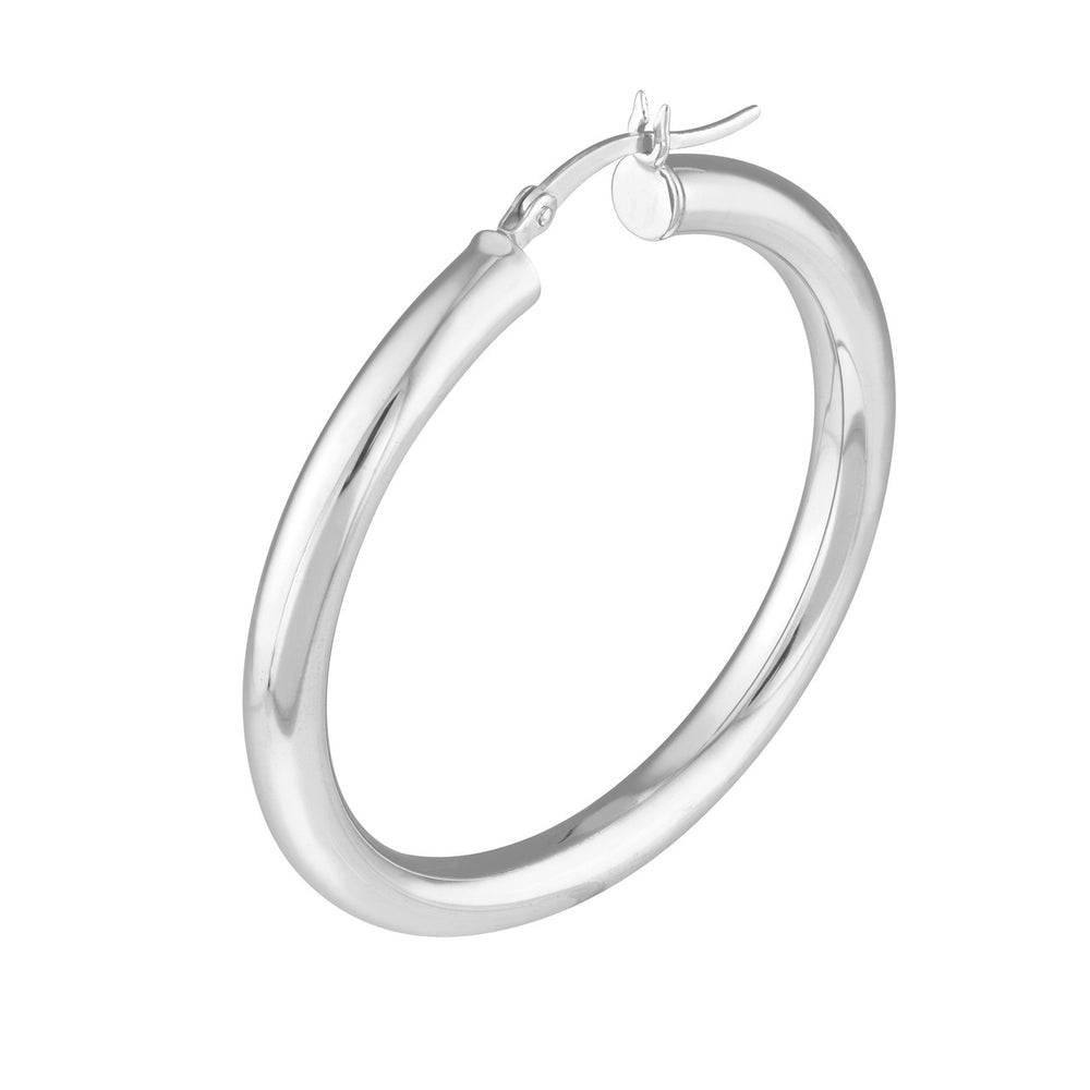 
                  
                    Sterling Silver Plain Round Puff Hoop Earrings, 4x40mm
                  
                