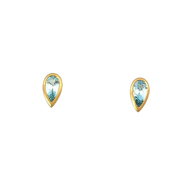 Pear Shape Aquamarine Gemstone Bezel Set Stud Earrings