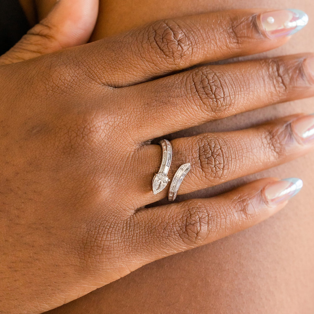 Snake Pear and Baguette Diamond Wrap Ring