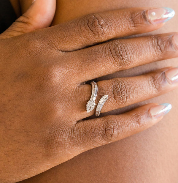 Snake Pear and Baguette Diamond Wrap Ring