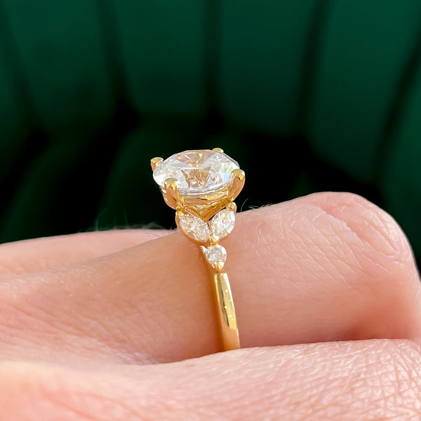 Marquise and Round Diamond Accented Round Engagement Ring Setting (Does Not Include Center Stone)