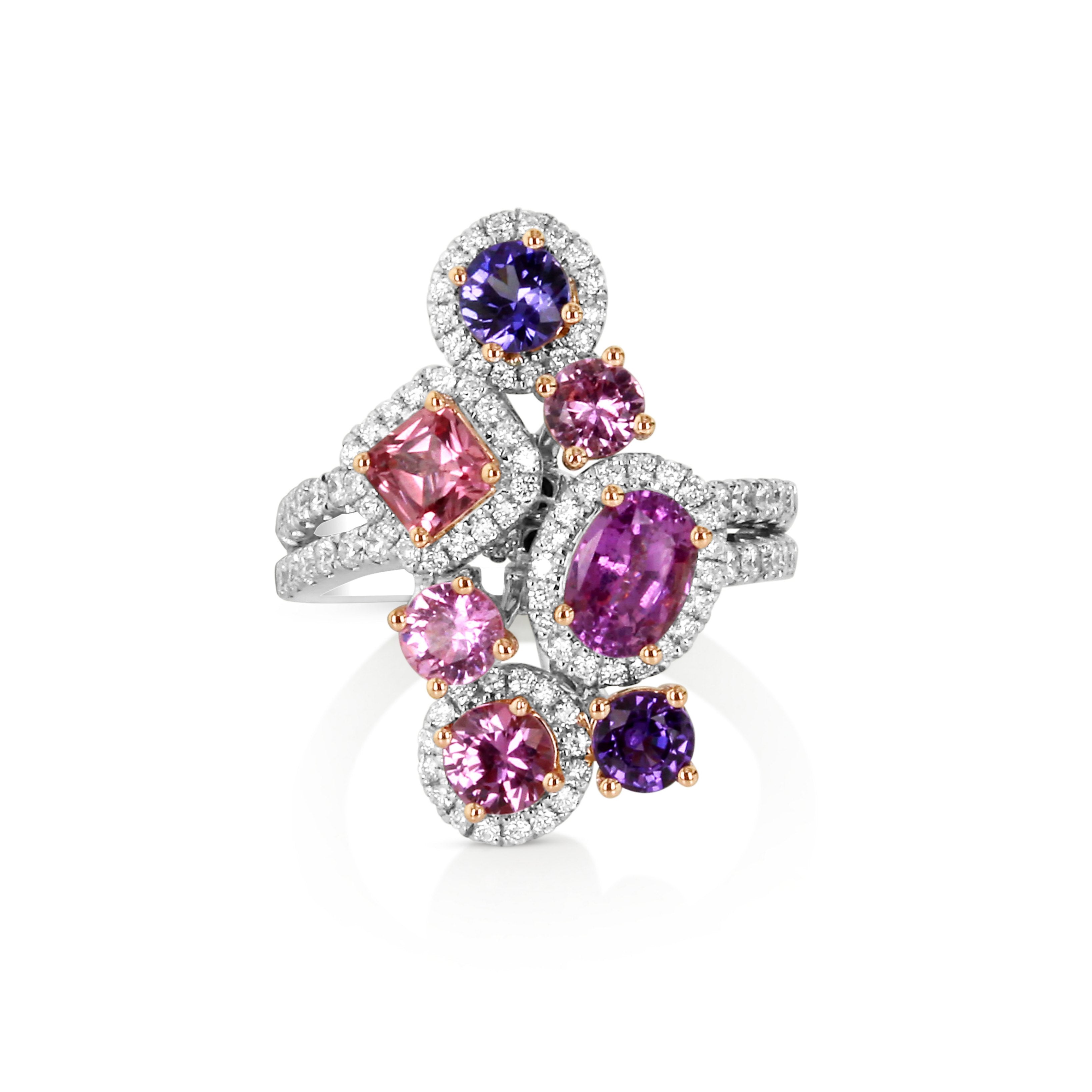 Multi Color Sapphire Halo Fashion Ring, 4.01 CTTW - Carter's Collective Fine Jewelry