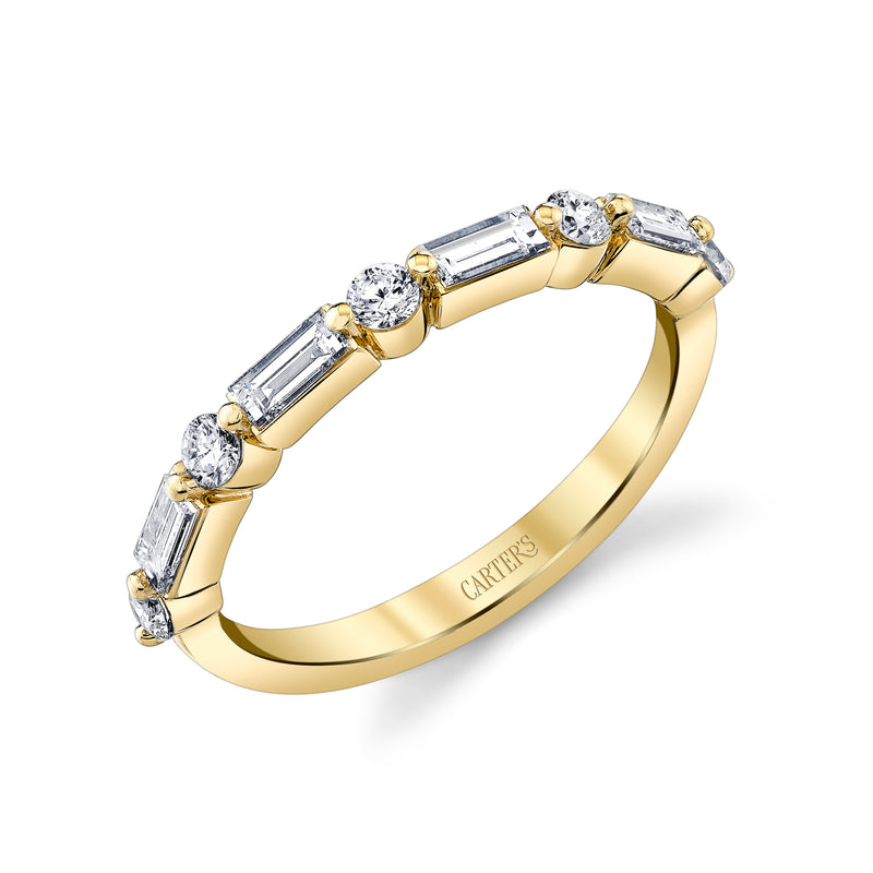 Alternating Baguette & Round Diamond Stackable Wedding Band