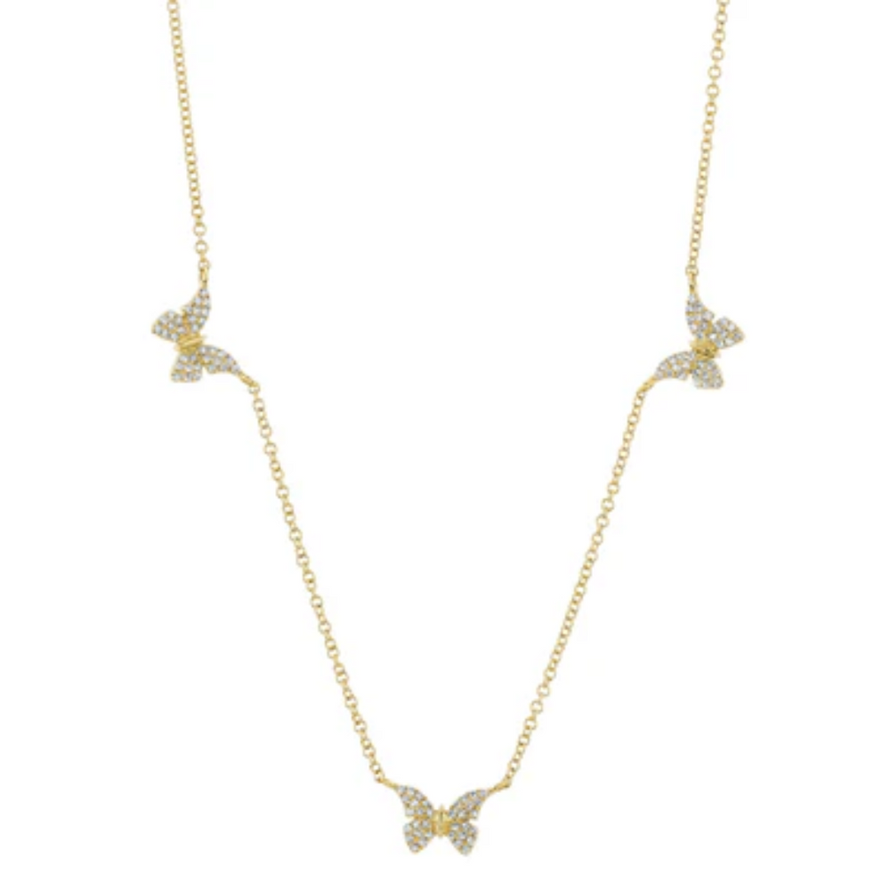 Pave Diamond Butterfly Station Necklace 16-18"