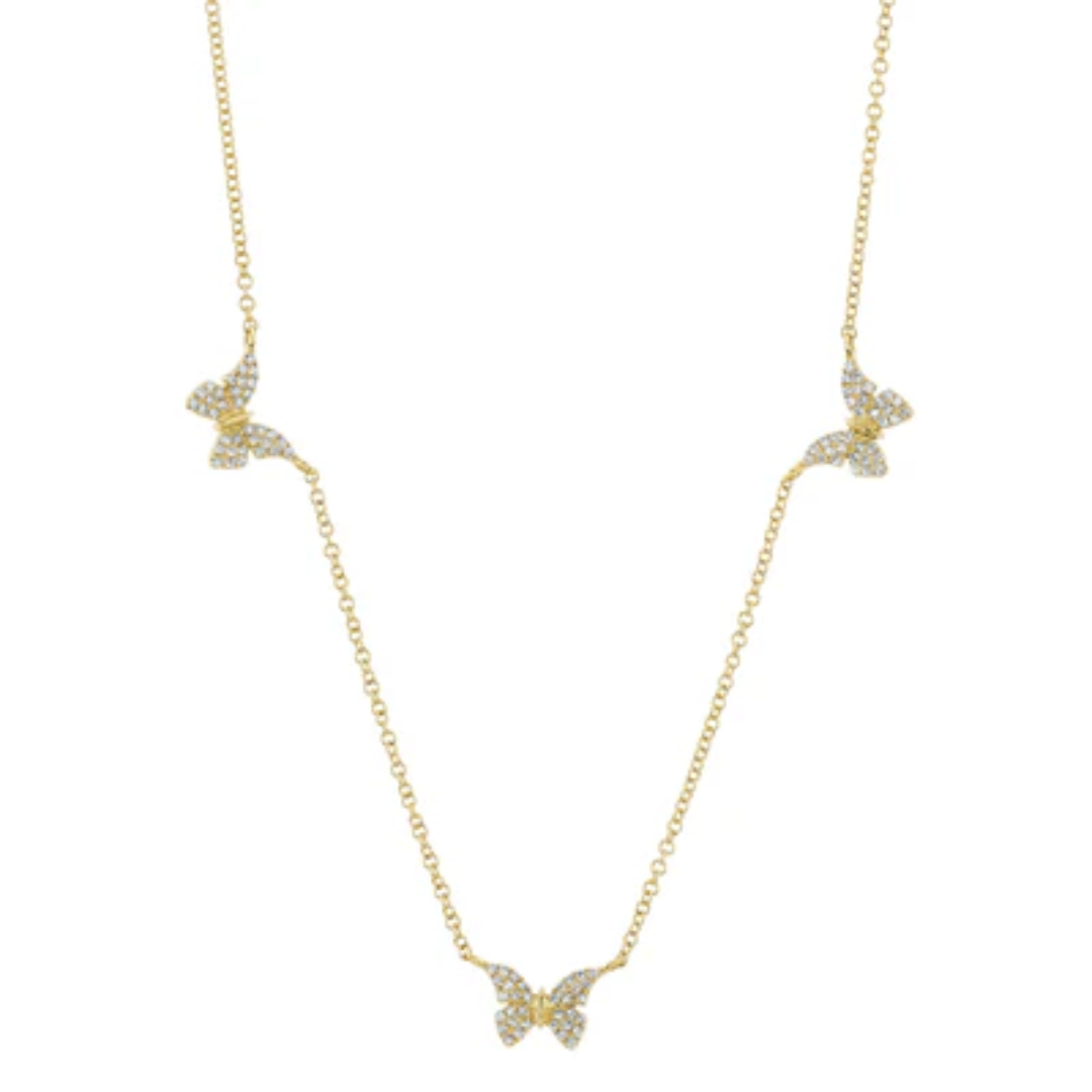 Pave Diamond Butterfly Station Necklace 16-18"