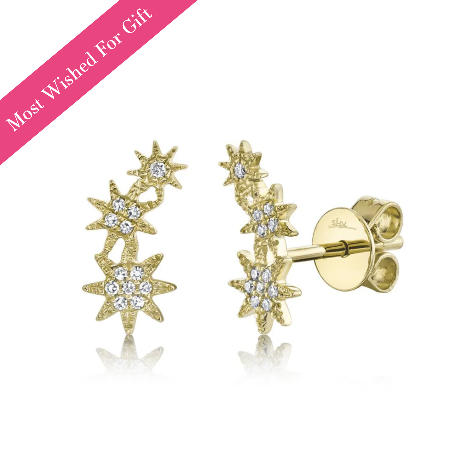 Pave Diamond Starburst Stud Earrings (Pair), 0.06cttw