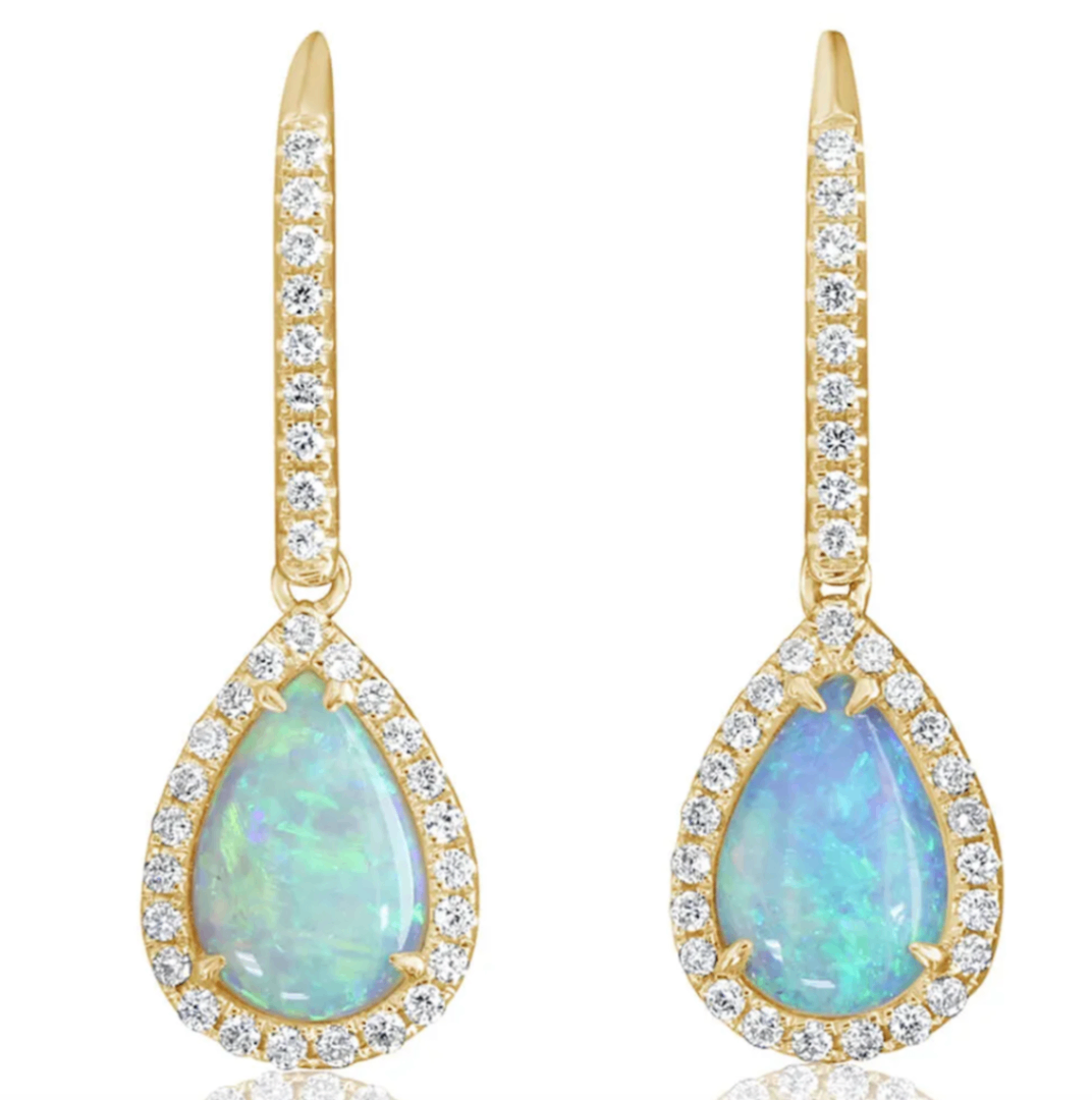 Australian Opal Drop Earrings with Diamond Accents