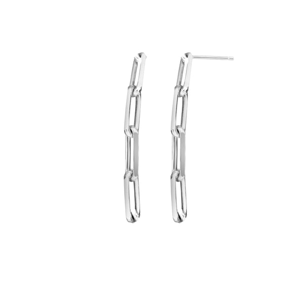 Sterling Silver Elongated Link Paper Clip Earrings (Pair)