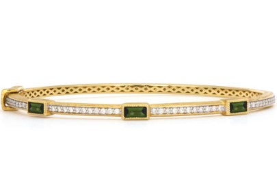 Provence Pave Bangle with Three Baguette Green Tourmaline Stations