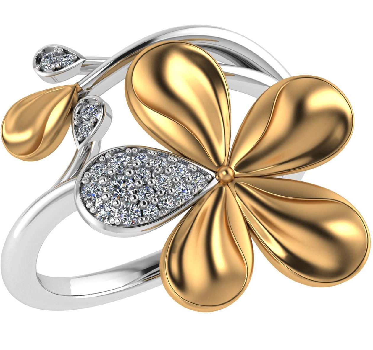 Floral Ring with Pavé Diamond Accents, 0.10 CTTW - Carter's Collective Fine Jewelry