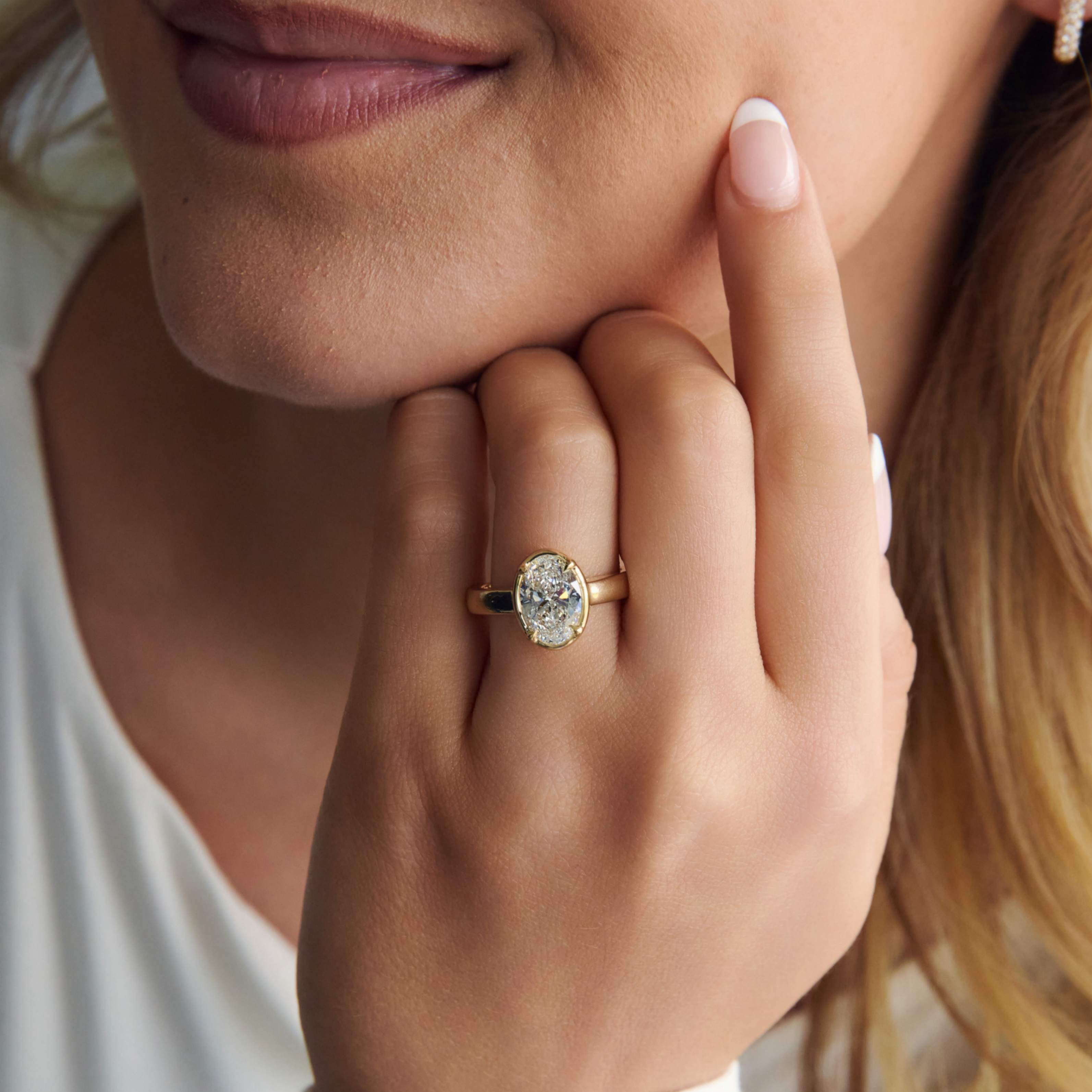 Sage Lab Grown Oval Cut Diamond Faux Bezel Engagement Ring, 2.10 CTTW - Carter's Collective Fine Jewelry