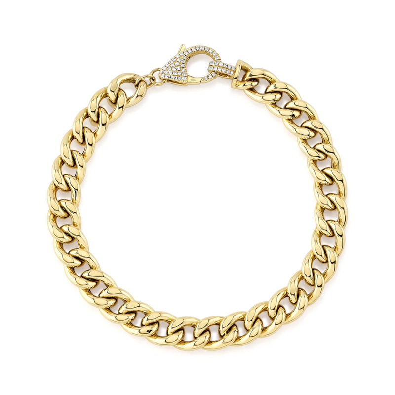 Hollow Link Bracelet with Pave Diamond Clasp