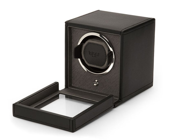 Cub Individual Watch Winder Box With Cover in Black