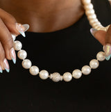 South Sea Pearl Strand Necklace with Pave Diamond Clasp, 29"