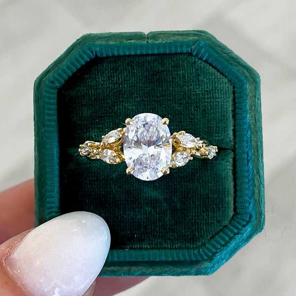 Vine-Inspired Marquise and Round Accent Diamond Band with Diamond Underhalo Oval Engagement Ring Setting (Does Not Include Center Stone)