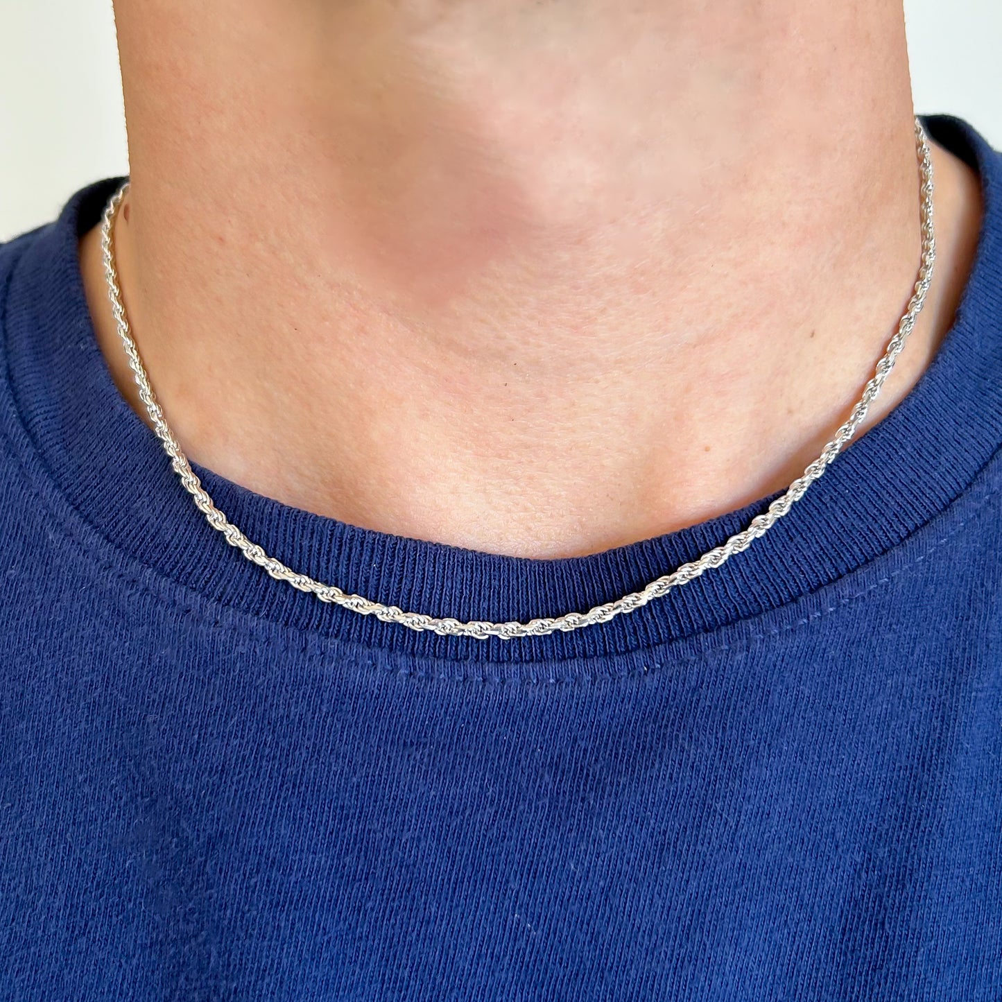 Men's Sterling Silver Rope Chain Necklace, 18 Inches