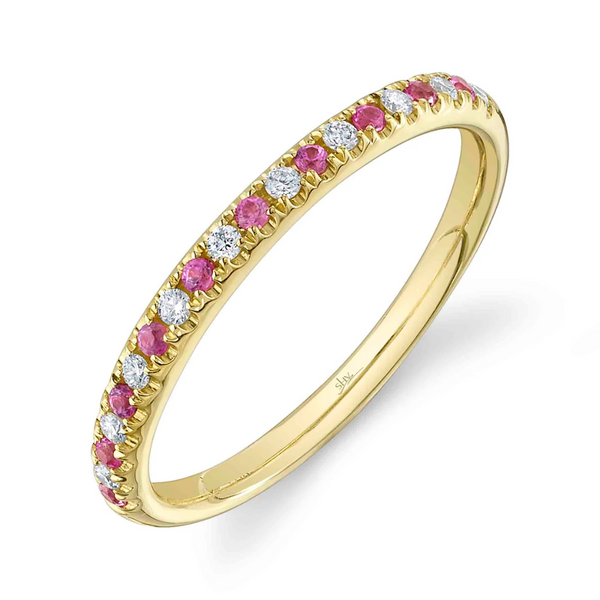 Pink Sapphire & Diamond Alternating Straight Stackable Band