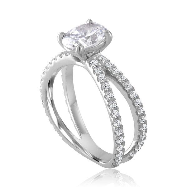 Oval Diamond X Design Semi Mount Engagement Ring (DOES NOT INCLUDE CENTER STONE)
