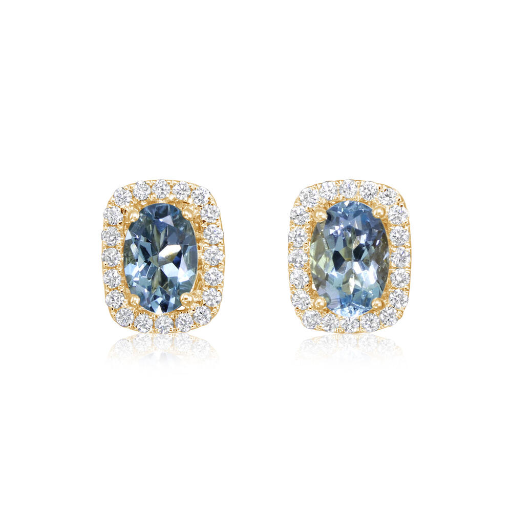 14K Yellow Gold Aquamarine Earrings with Diamond Accents