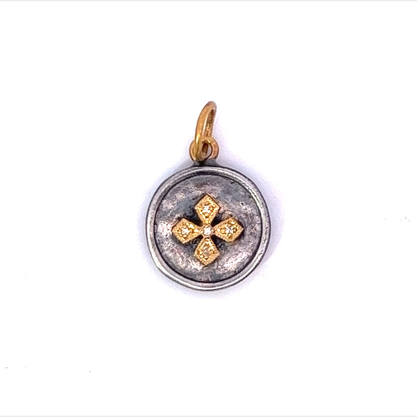 Handmade Cross Coin Charm with Diamond Accents