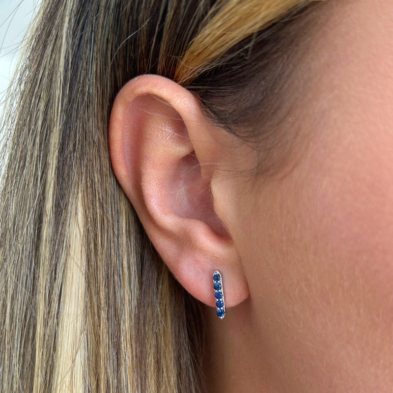 Sapphire Bar Stud Earrings (Pair)