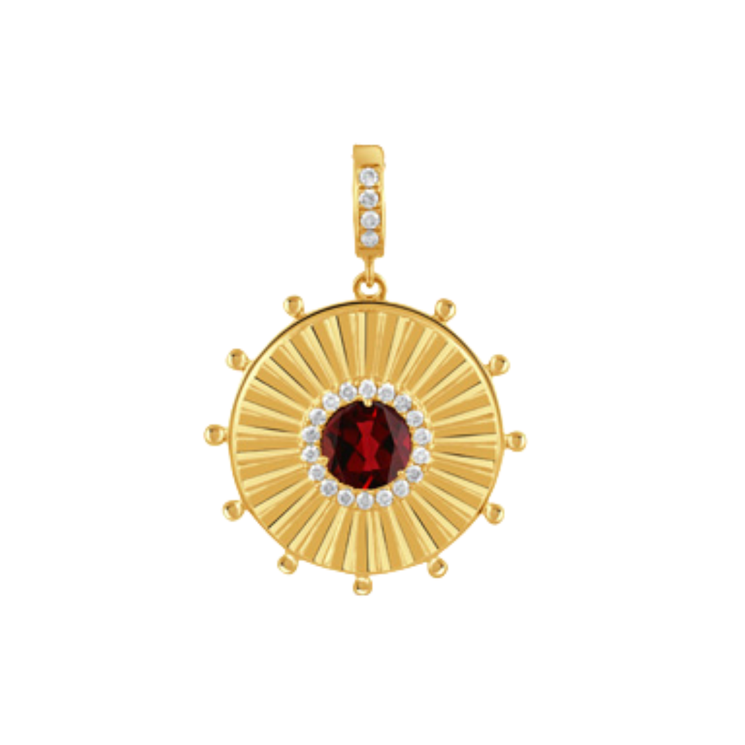 Diamond Halo Garnet Center Fluted Medallion