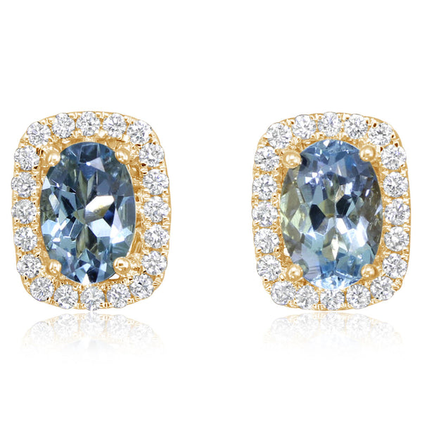 Aquamarine Diamond Halo Stud Earrings (Pair)