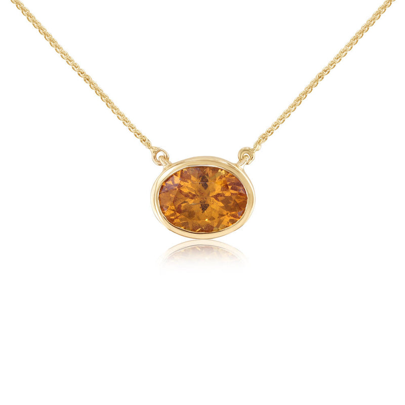 Oval Mandarin Garnet Bezel Necklace