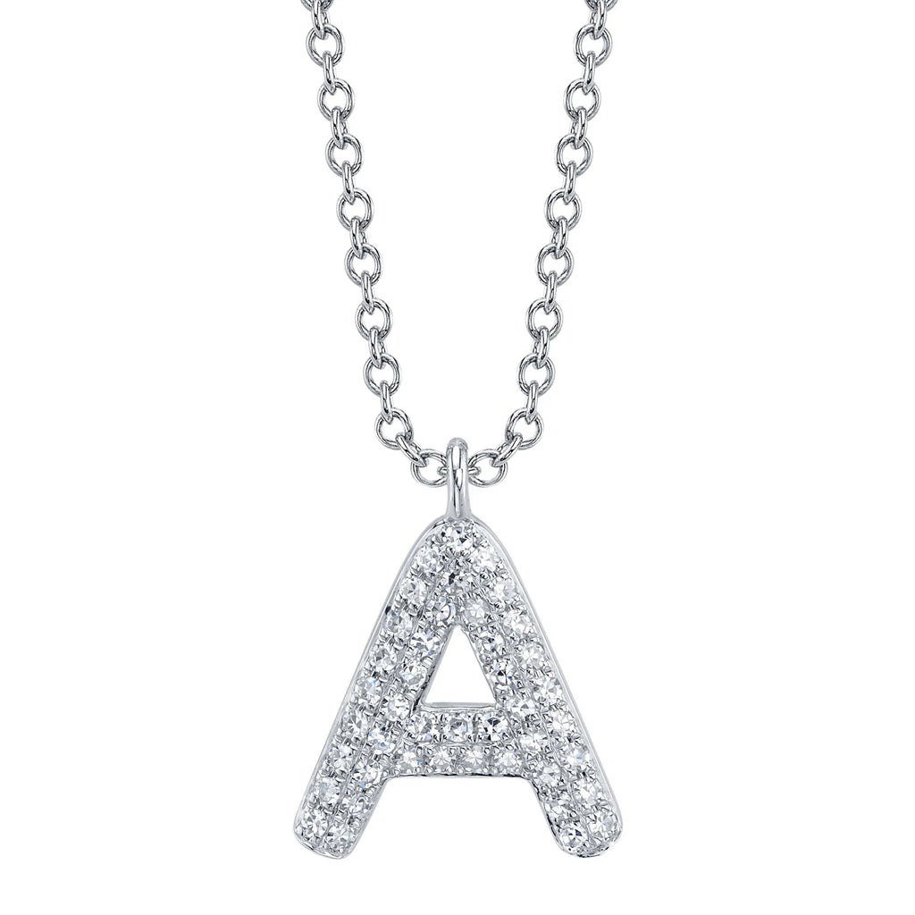 Pave Diamond Bubble Initial A Necklace - Carter's Collective Fine Jewelry