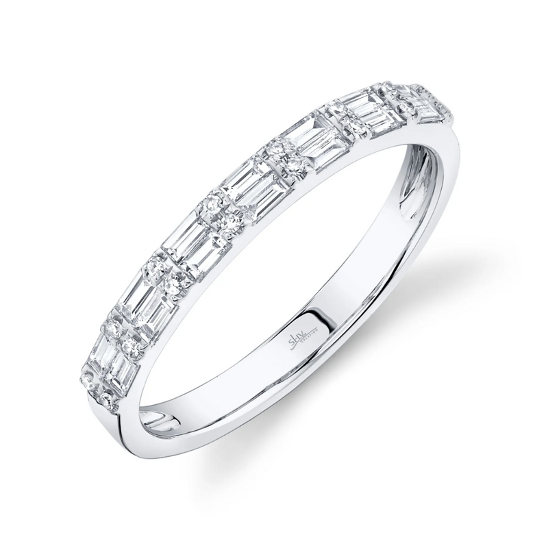 Two Row Baguette & Round Diamond Stackable Wedding Band