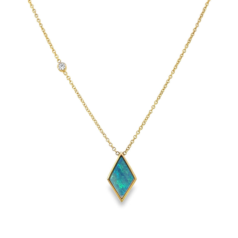 Bezel Set Kite Black Opal with Diamond Accented Chain Necklace