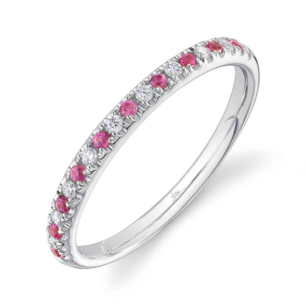 Pink Sapphire & Diamond Alternating Straight Stackable Band