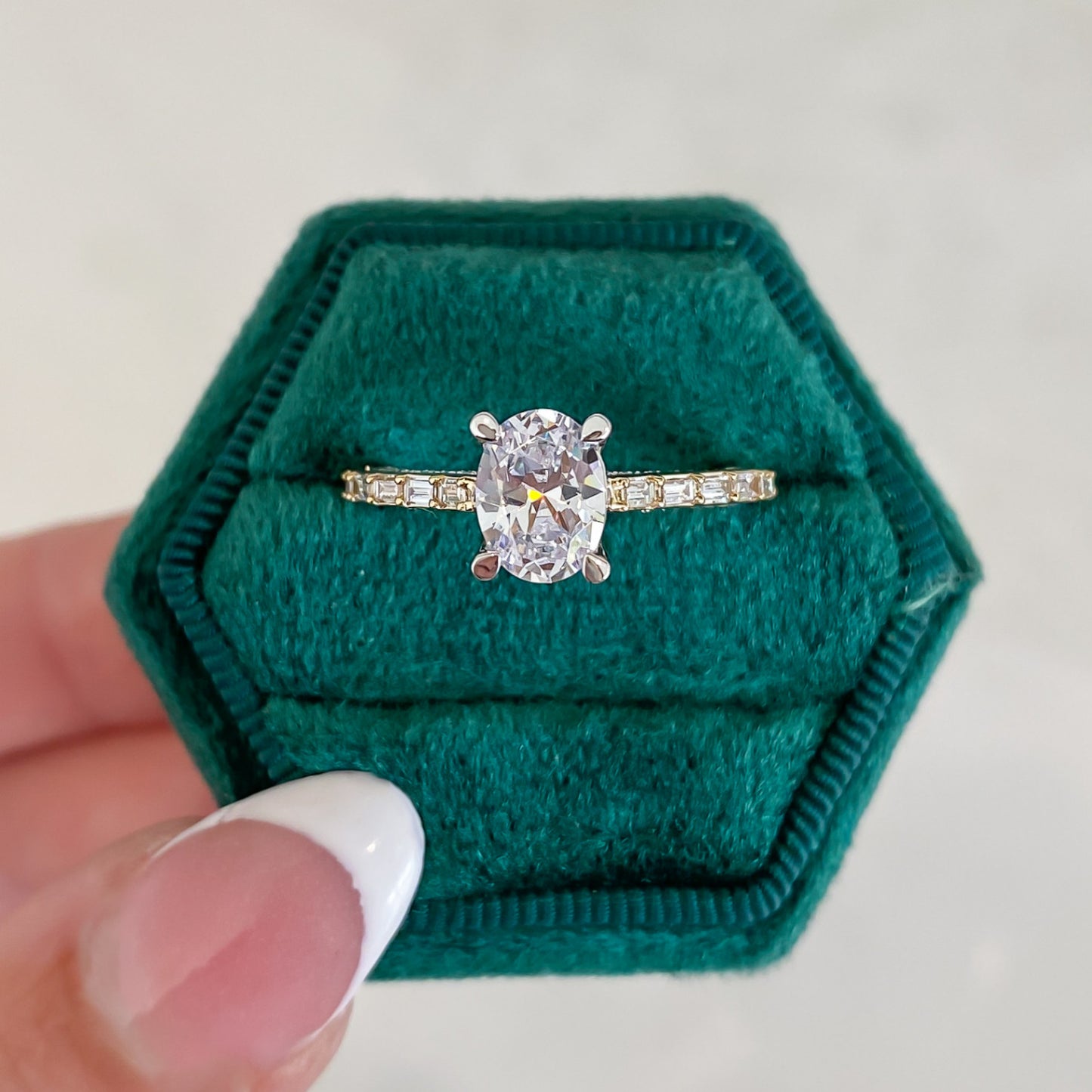 Baguette Diamond Band and Diamond Under Carriage Engagement Ring Setting (Does Not Include Center Stone)