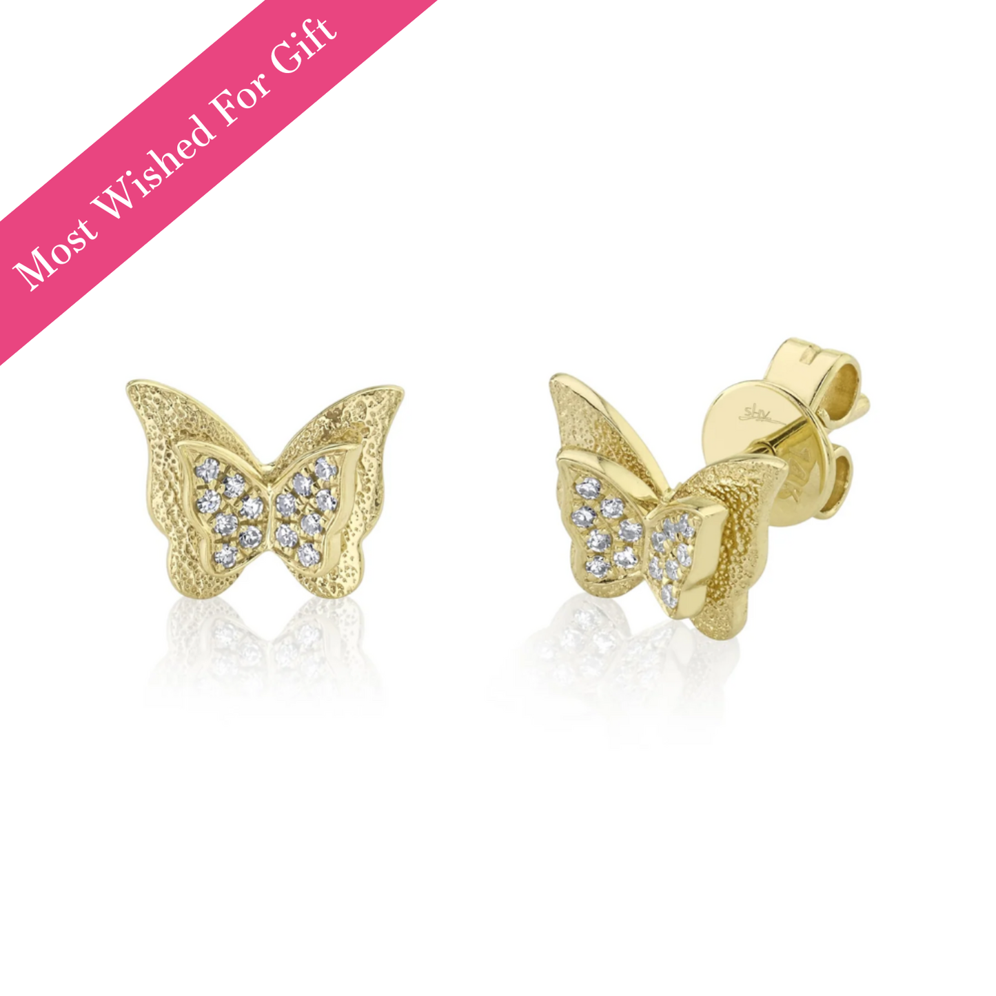 Diamond Butterfly Stud Earrings (Pair), 0.06 CTTW