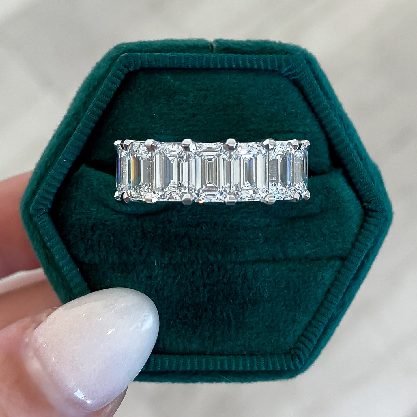 Lab Grown Emerald Cut Diamond Eternity Band, 15.39cttw