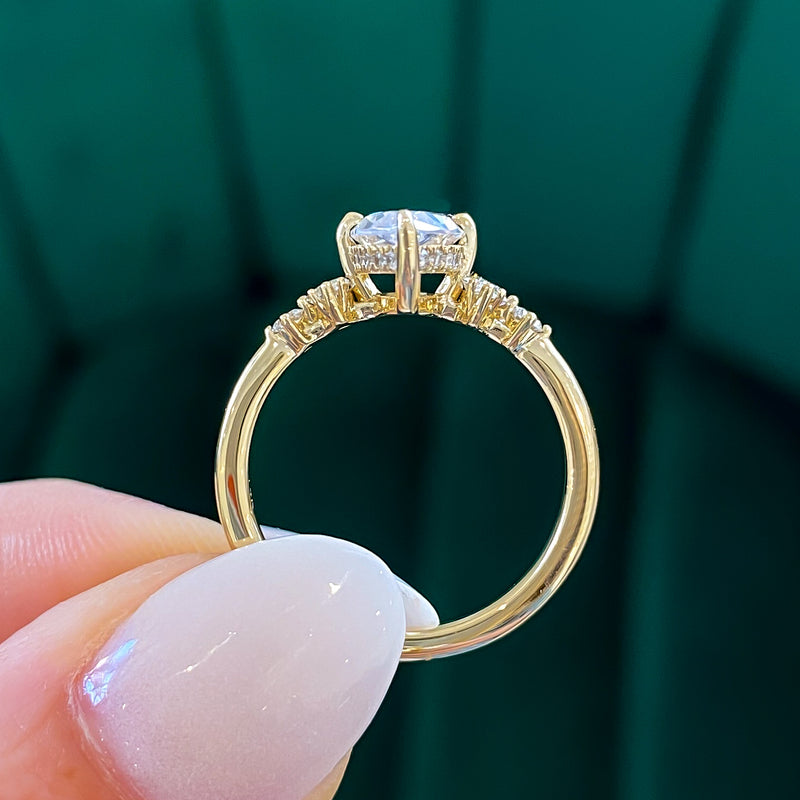 Marquise and Round Graduating Accent Stones with Diamond Hidden Halo Engagement Ring Setting (Does Not Include Center Stone)