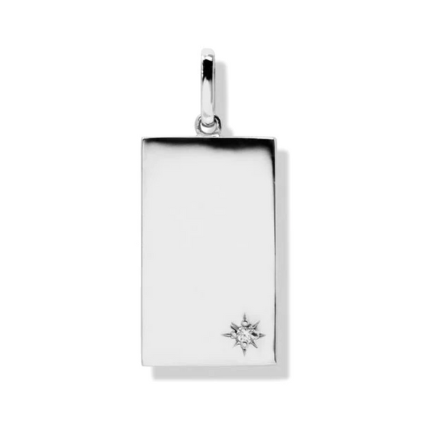 Sterling Silver White Sapphire Accent Engravable Dog Tag Charm